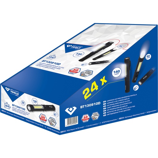 [BT130910D] COB žibintuvėlis-rašiklis, ekspozicija 24 vnt. (BT130910D, KS TOOLS)