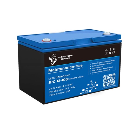 [JPC-12-100] Svina-oglekļa saules enerģijas akumulators 12 V 100 Ah, dziļās izlādes (JPC-12-100, ULTIMATRON)