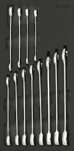 [601228] Instrumentu komplekts ratiņiem – atslēgas ar sprūdratu 8–19 mm (12 gab.) (601228, SONIC)