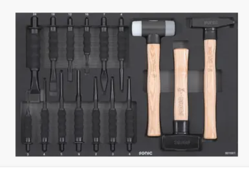 [601601] Įrankių komplektas į vežimėlius- kaltai, išmušėjai, plaktukai (16vnt) Sonic Equipment BV [601601] 