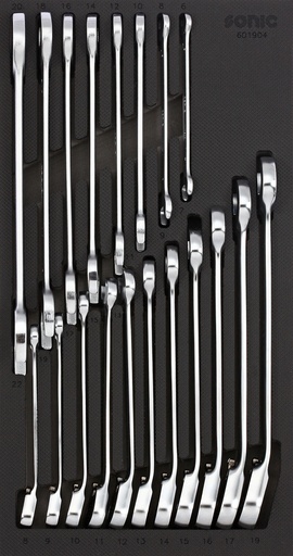 [601904] Atslēgu komplekts ratiņiem – kombinētās un sprūdrata, 19 gab. (601904, SONIC)