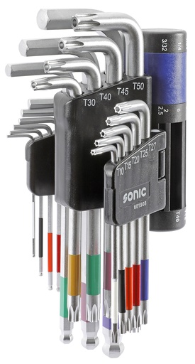[601908] Izliektu garu sešstūra un TORX atslēgu komplekts 19gab. (601908, SONIC)
