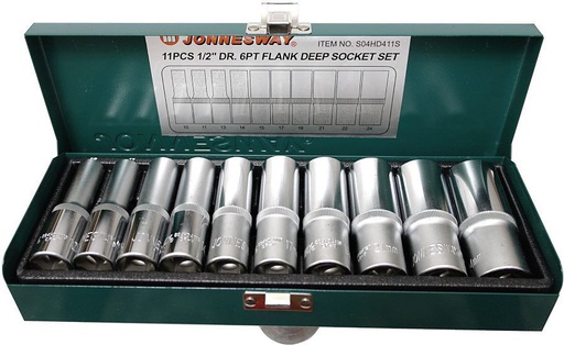 [S04HD411S] 11PCS 1/2"DR. 6PT FLANK DEEP SOCKET SET