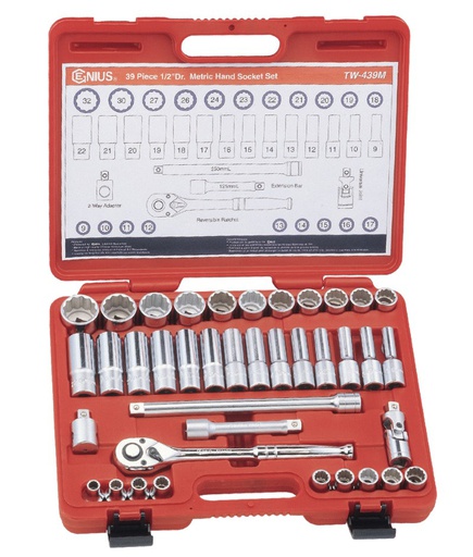 [TW-439M] 1/2" 12-point socket set (39 pcs) (TW-439M, GENIUS)