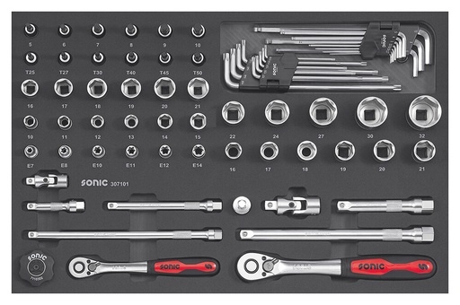 [307101] Kombinuotas rinkinys 3/8" ir 1/2" SFS-M, 71 vnt. (307101, SONIC)