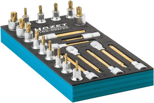 [163-492/22] TORX screwdriver socket set, 22 pieces, T20–T70, 1/2 inch (163-492/22, HAZET)