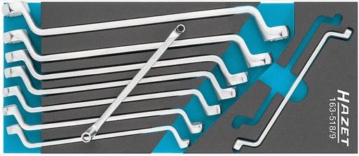 [163-518/9] Double box-end wrench set, outside 12-point traction profile, 9 pcs (6–23 mm) (163-518/9, HAZET)