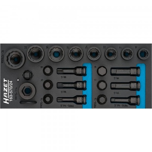 [163-570/24] Impact socket set – 1/2 inch (12.5 mm), 24 pcs (163-570/24, HAZET)