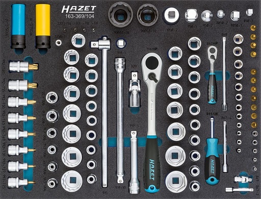 [163-369/104] Tool trolley module – 1/4, 1/2 and 3/4 inch sockets 104-pcs (163-369/104, HAZET)