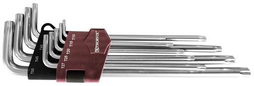 [TKL9S] Ypač ilgų TORX raktų komplektas 9 vnt. T10, T15, T20, T25, T27, T30, T40, T45, T50 (TKL9S)