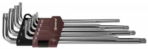 [TTKL9S] Ypač ilgų T-TORX (su skylute) raktų rinkinys 9 vnt. T10–T50 (TTKL9S, THORVIK)