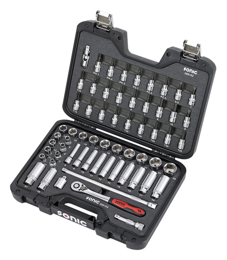 [206102] Galvučių ir antgalių su terkšle 3/8 rinkinys (61 vnt.) (206102, SONIC)