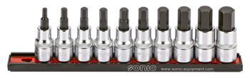 [301002] Bit socket set 1/2" hex on rail SAE 10-pcs.