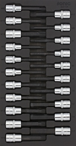 [302104] Tool set for tool trolleys – 1/2 inch sockets with 100 mm bits (21 pcs) (302104, SONIC)