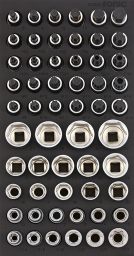 [305605] Tool set for tool trolleys, 1/2 in. bit sockets (56 pcs) (305605, SONIC)