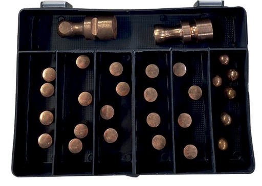 [073449] Spot welding tips box: 20× A-type, 6× F-type, 2 round electrodes (C6, G2) (073449, GYS)