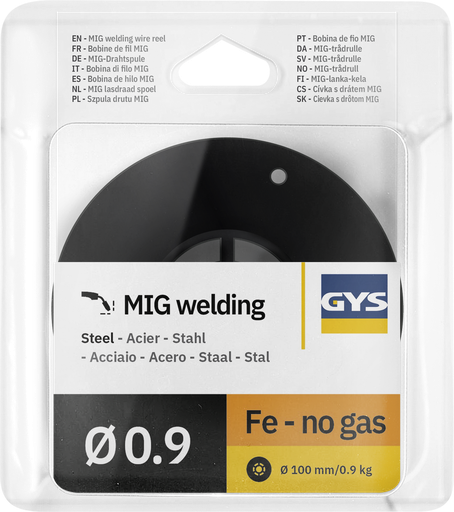 [086104] Pulverstieple bez gāzes (No Gas) Ø0,9 – 0,9 kg S100 plastmasas spole – E71T-GS (086104, GYS)