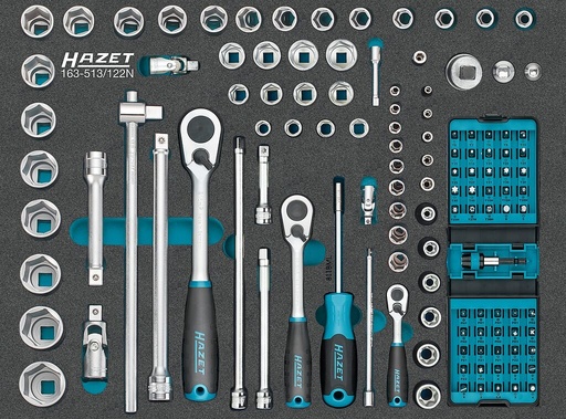[163-513/122N] Socket set, L x W x H: 519 mm x 392 mm x 50 mm, 122-pieces (163-513/122N, HAZET)