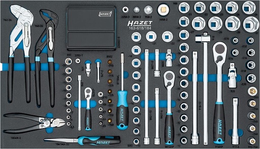 [163-618/184] Socket set, L x W: 691 mm x 392 mm, 184-pieces (163-618/184, HAZET)