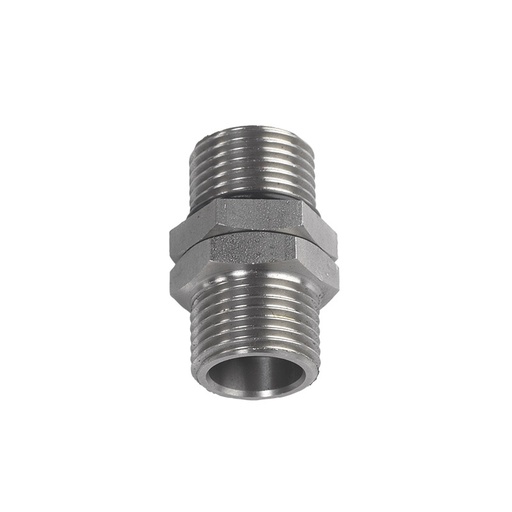 [1107] Nerūdijančio plieno sukamasis adapteris alyvos pistoletui, M+M 1/2 col. BSP (1107, FLEXBIMEC)