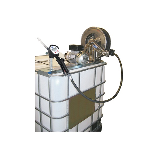 [6744] Electric AdBlue®/DEF transfer system with 230 V AC pump (15 l/min) with meter, hose, hose reel, 15 m hose, automatic-stop gun, bung adaptor and metal holder for IBC, Flexbimec (6744, FLEXBIMEC)