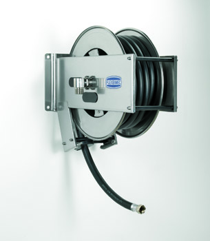 [9529+28812] Spring driven stainless steel hose reel with diesel hose, length 12 m, Ø 3/4 in., heavy duty series, FLEXBIMEC (9529+28812)