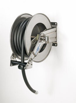 [9595+28810] Spring-driven stainless steel hose reel with multi-position guide, with hose Ø 3/4″, 10 m, for diesel (9595+28810, FLEXBIMEC)