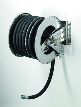[9596+28815] Spring-driven stainless steel hose reel with multi-position guide, with hose Ø 3/4″, 15 m, for diesel (9596+28815, FLEXBIMEC)