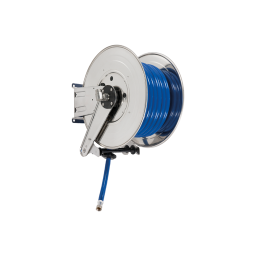 [ASGX5326350] Nerūdijančiojo plieno (AISI 304) automatinė spyruoklinė žarnos ritė ANDROMEDA serijos, skirta maks. 35 m Ø1/2″ žarnai – diskas 540 mm – būgno plotis 260 mm – būgnas 335 mm – be žarnos kreiptuvo (be žarnos), FLEXBIMEC (ASGX5326350)