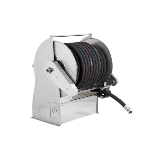 [TX1253402] Stainless steel (AISI 304) electro-hydraulic 12 VDC motor-driven hose reel TITANO series for max 20 mt Ø1 1/4" hoses - disc 540 mm - spool 400 mm - drum 335 mm - with control panel - with manual hose guide (w/o hose - w/o remote control), FLEXBIMEC (TX1253402)