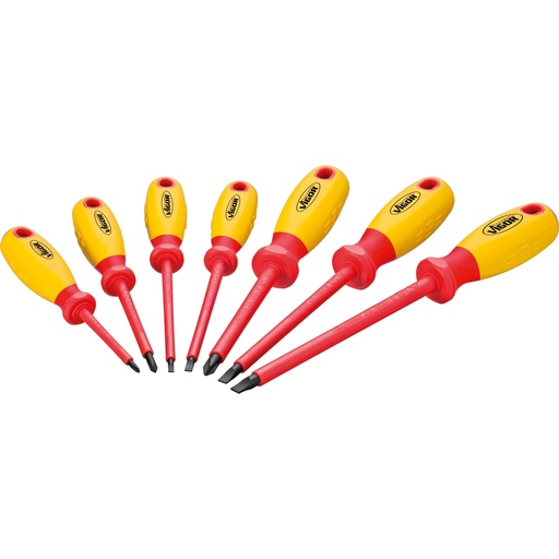 [V2027] VDE screwdriver set, size 0.5 x 3 - 1.2 x 6.5 mm, PH0-PH2, 7 pieces (V2027, VIGOR)