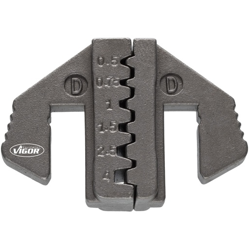 [V2499-D] Interchangeable crimping die-head "D": for wire end sleeves with/without collar 0.5–4.0 mm² (V2499-D, VIGOR)