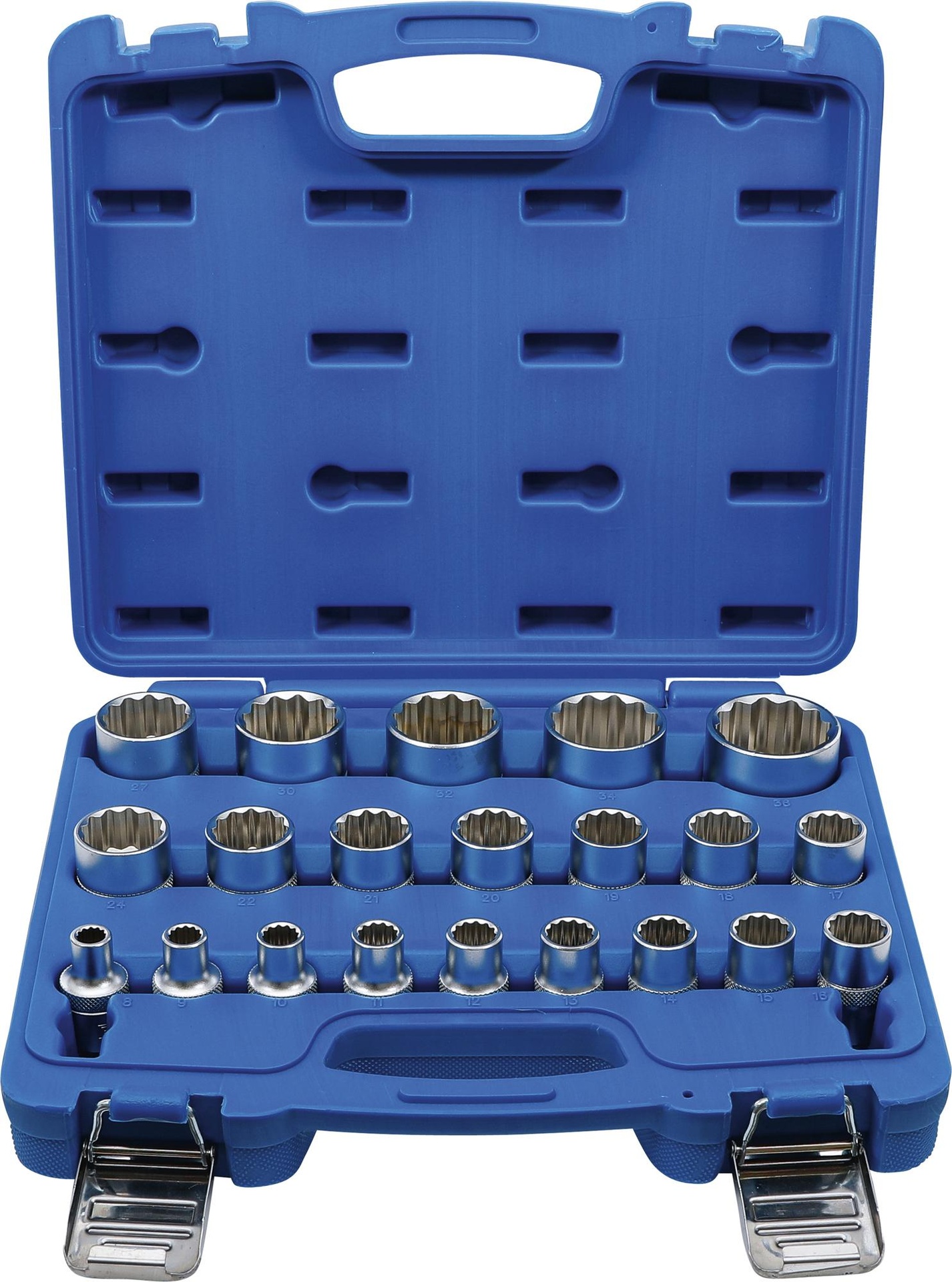 Galvučių rinkinys 12vnt. (1/2", 6-kampės, 10,11,12,13,14,15,16,17,18,19,21,22mm) (plokštėje) AVTODELO 398 (39854, BALTWERK)