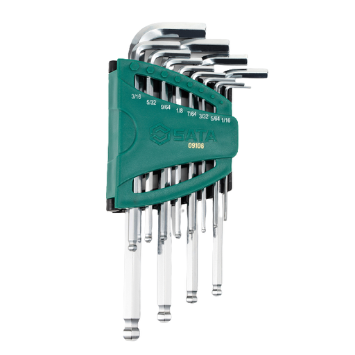 [S09106] ⬡ L-type hex key long ball point set 12pcs. (1/16"-3/8") (S.A.E.) (S09106, SATA)