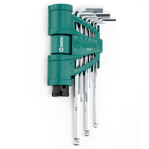 [S09124] ⬡ L-type hex key extra long extra strength ball point set 9pcs. (S09124, SATA)