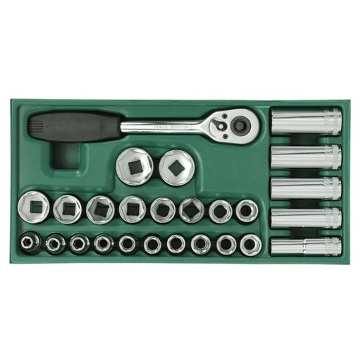 [S09915] ⬡ Tray. Socket set  1/2" Dr. 26pcs. (S09915, SATA)