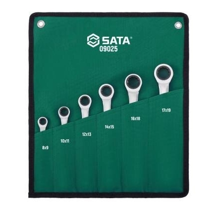 [S09025] ⬡ Double box ratcheting wrench set 6pcs. (S09025, SATA)