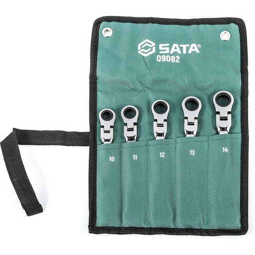 [S09082] ⬡ Flex head gear wrench set 5pcs. (10-14) (S09082, SATA)