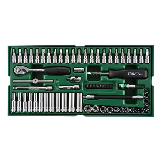 [S09901] ⬡ Tray. Socket set. 1/4" Dr.  66pcs. (S09901, SATA)