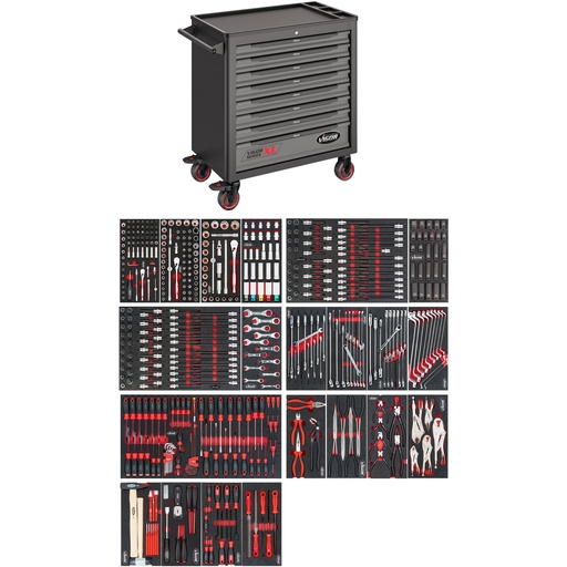 [V5434] Tool trolley Series XL, plastic worktop, with assortment, 499 pieces (V5434, VIGOR)