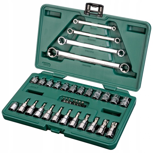 [S09010] ⬡ 1/4" + 3/8" Dr. E-TORX wrench set 35pcs. (S09010, SATA)