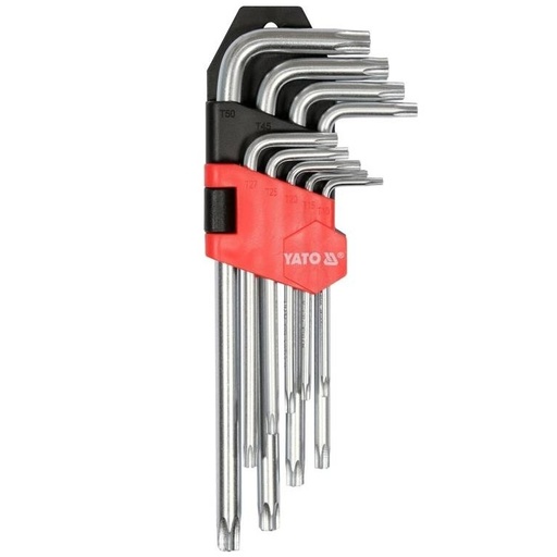 [YT0511] ⬡ L formos šešiabriaunis raktas TORX rinkinys 9 vnt. (T10-T50) su skyle (YT0511, YATO)