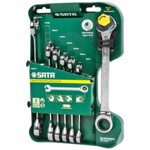 [S08007A] ⬡ Combination gear wrenches set 8pcs. (8-19) (S08007A, SATA)