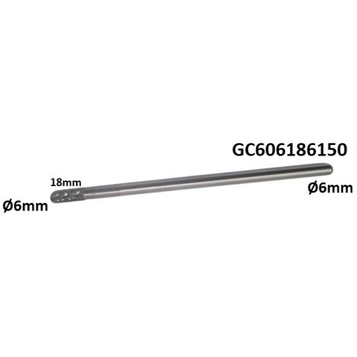 [GC606186150] Prailginta freza kietmetalio C cilindro formos užapvalinta Ø6 x 18mm (GC606186150)