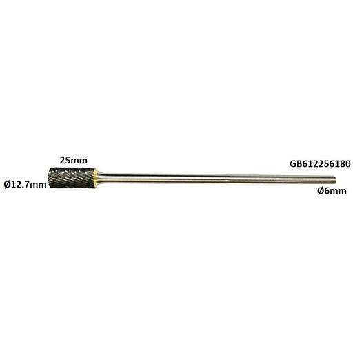 [GB612256180] Long carbide rotary burr shape B cylinder (ZYAS) with end cut Ø12.7 x 25mm (GB612256180)