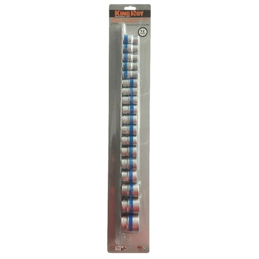 [KR3019001812] ⬡ Galvučių rinkinys 1/2" 18 vnt. 12-briaunis (KR3019001812, KINGROY)