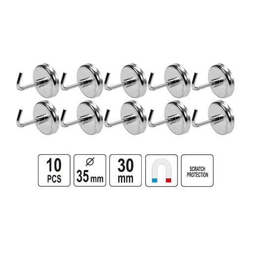 [YT08690] ⬡ Magnetic hooks set 10pcs (YT08690, YATO)