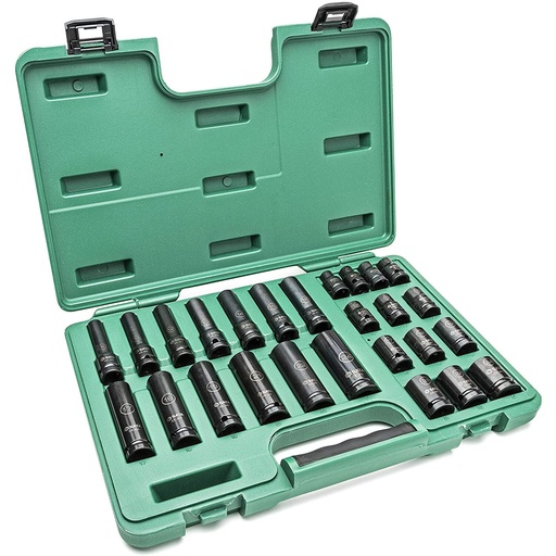[ST34399T] ⬡ 1/2" Prailgintų ir trumpų smūginių galvučių rinkinys (10-24mm)(26vnt) (plonasienės) (ST34399T, SATA)