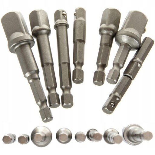 [KD1559] ⬡ 1/4" + 3/8" + 1/2" Dr. Drill socket adapter set 8pcs (KD1559)
