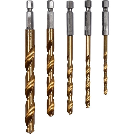 [YT44700] ⬡ Spiralinių grąžtų rinkinys DIN338 5 vnt. 4,0-10,0 mm su titano danga (YT44700, YATO)